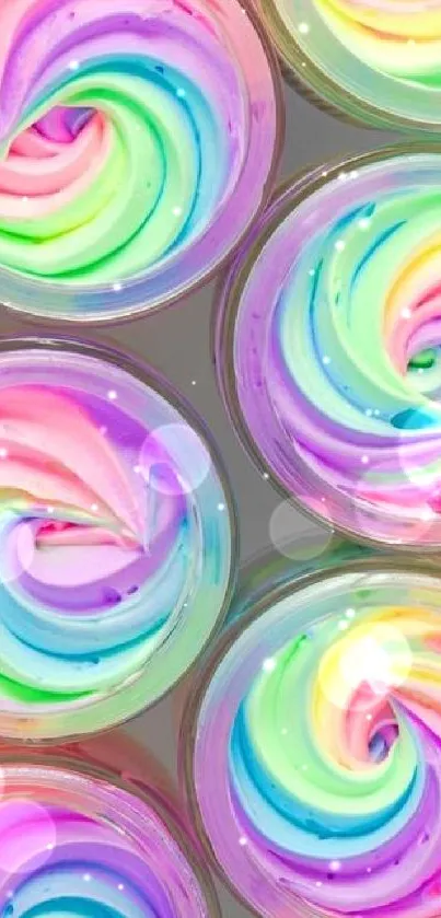 Vibrant pastel swirl wallpaper with rainbow colors.