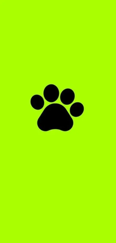 Neon green wallpaper with black paw print in center.