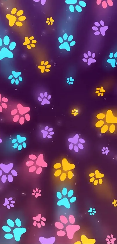 Vibrant paw print mobile wallpaper with purple backdrop.