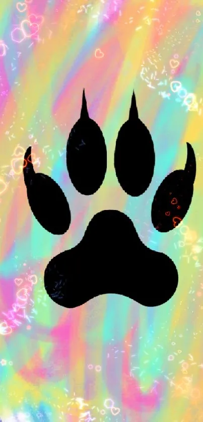 Colorful paw print wallpaper with vibrant abstract design.