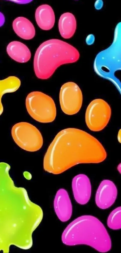 Colorful paw prints on black backdrop.