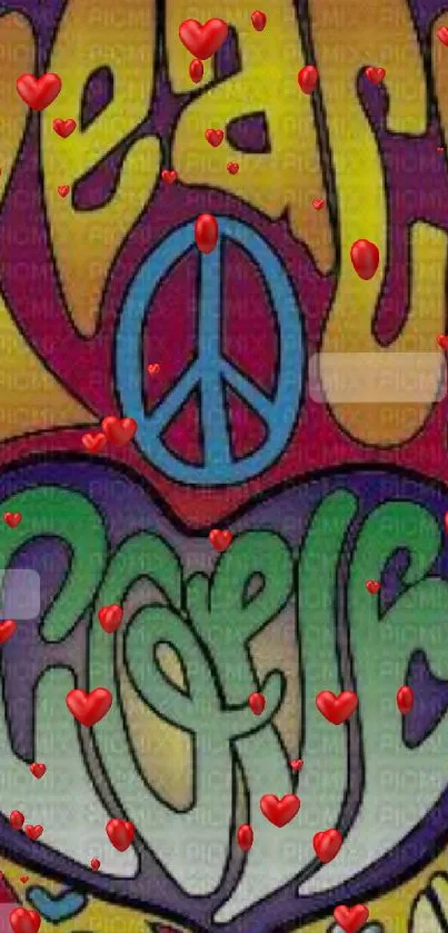 Groovy peace and love mobile wallpaper with vibrant colors.