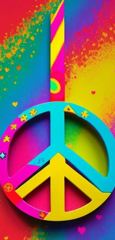 Colorful peace sign artwork with vibrant, abstract design for mobile wallpaper.