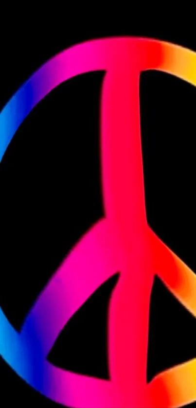 Colorful gradient peace sign logo on a black background.