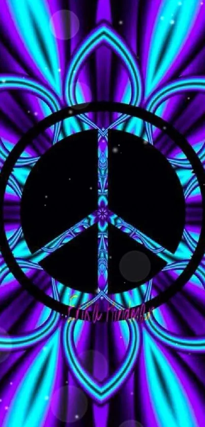 Psychedelic peace sign with vibrant neon colors.