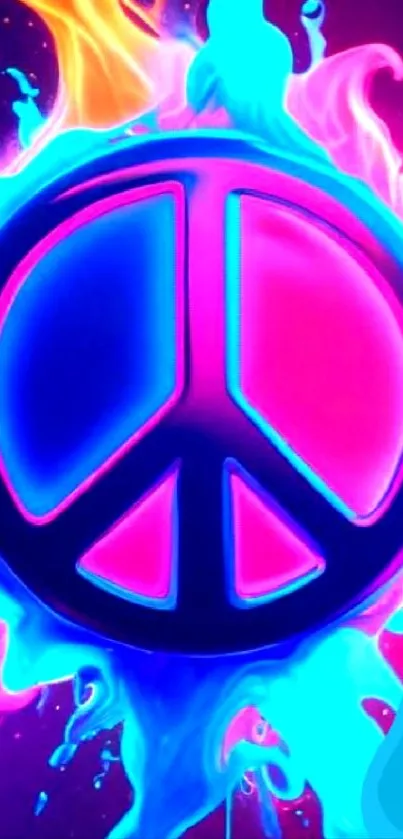 Vibrant peace symbol with neon colors