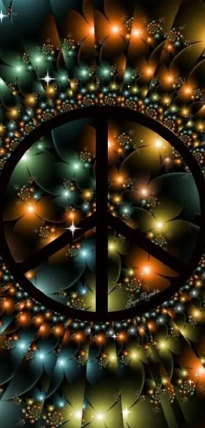 Fractal peace symbol with vibrant colors, perfect for mobile wallpaper.