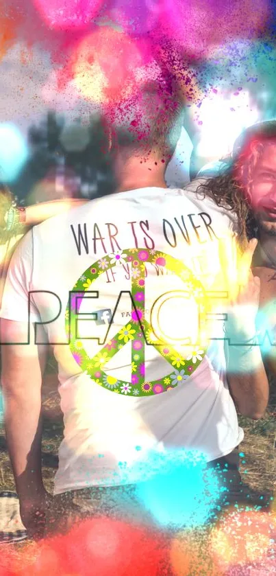 Colorful peace-themed wallpaper with vibrant splashes and a peace symbol.