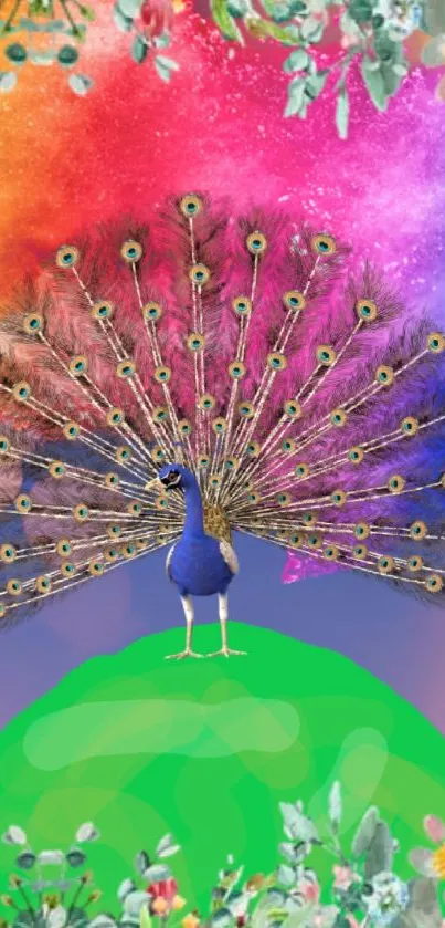 Artistic peacock with colorful background wallpaper.