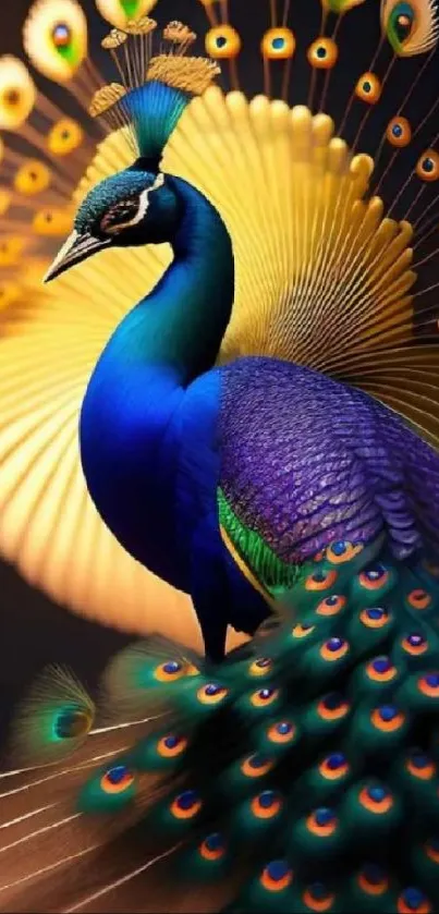 Vibrant peacock with colorful feathers in stunning display.