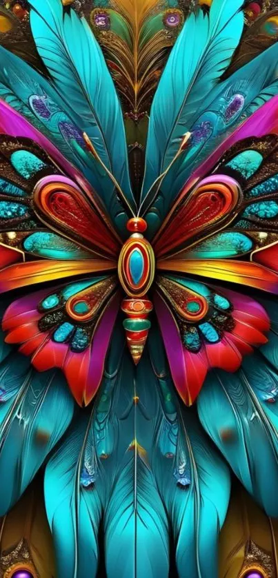 Colorful butterfly art wallpaper for mobile phones.