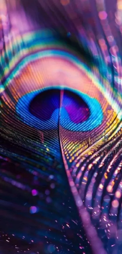 Colorful display of a peacock feather close-up.