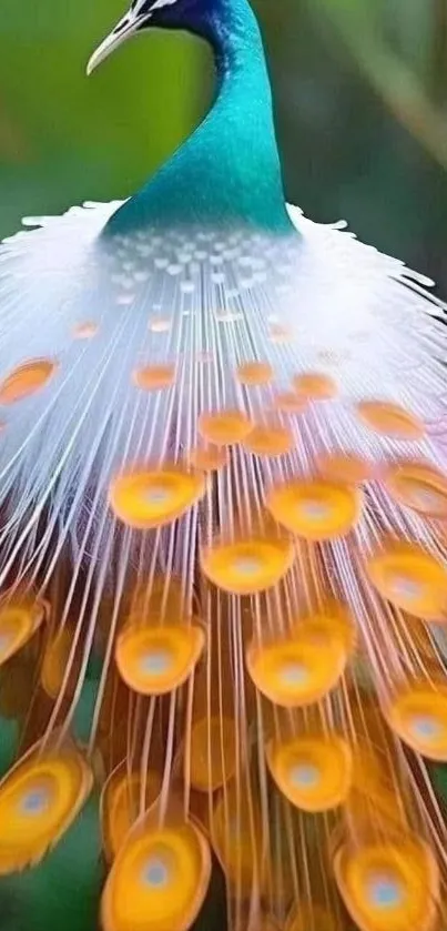 Close-up of a vibrant peacock feather display.