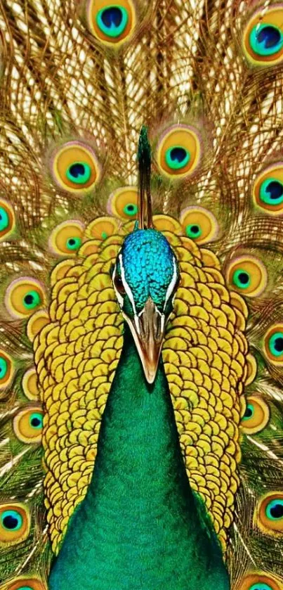 Colorful peacock showcasing vibrant feathers.