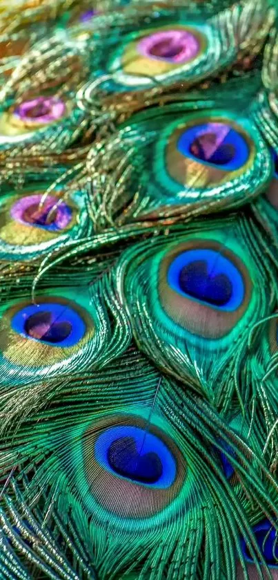 Vibrant peacock feathers with blue and green hues in a close-up view.