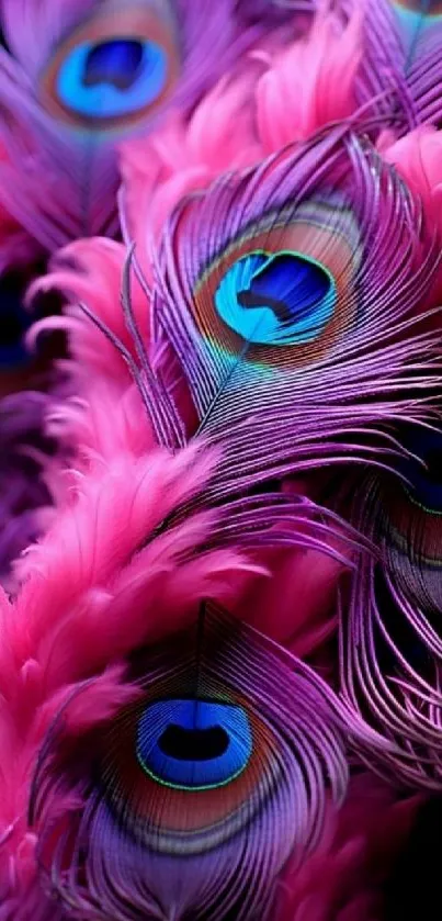 Vibrant peacock feathers wallpaper with colorful and elegant design.