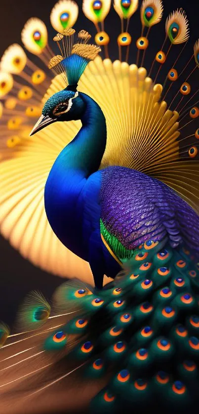 Vibrant peacock wallpaper showcasing intricate feather details and colors.