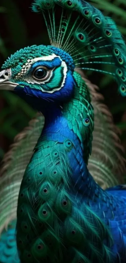 Stunning peacock showcasing vibrant turquoise feathers gracefully.