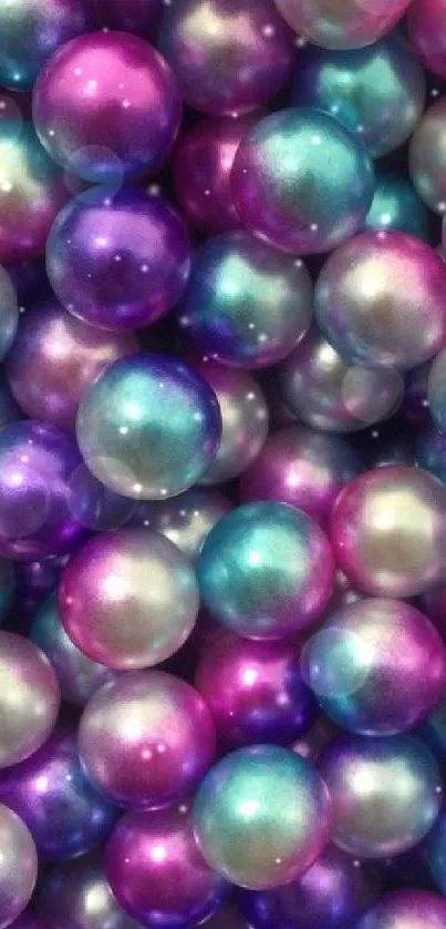 Vibrant pearl bead wallpaper with teal, pink, and purple hues.