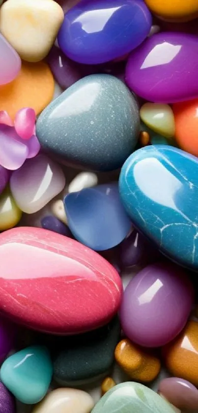 Vibrant colorful stones and pebbles arranged artistically.