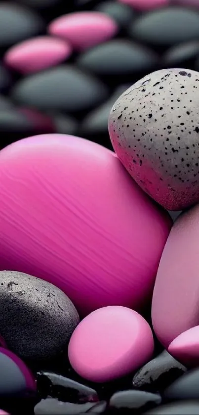 Vibrant pink and black pebbles in an artistic arrangement.