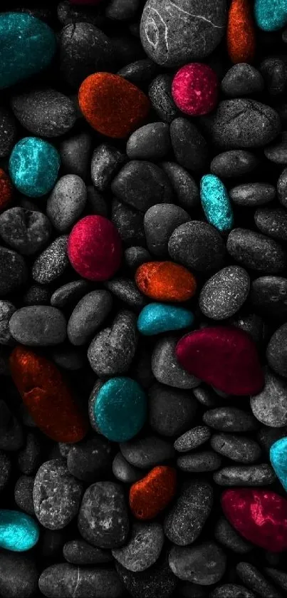 Vibrant pebble wallpaper with colorful stones.