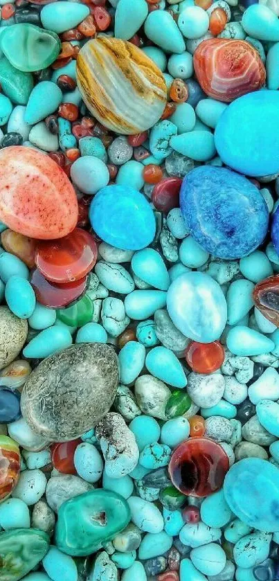 Vibrant stones in turquoise, orange, and blue hues, perfect for mobile wallpaper.