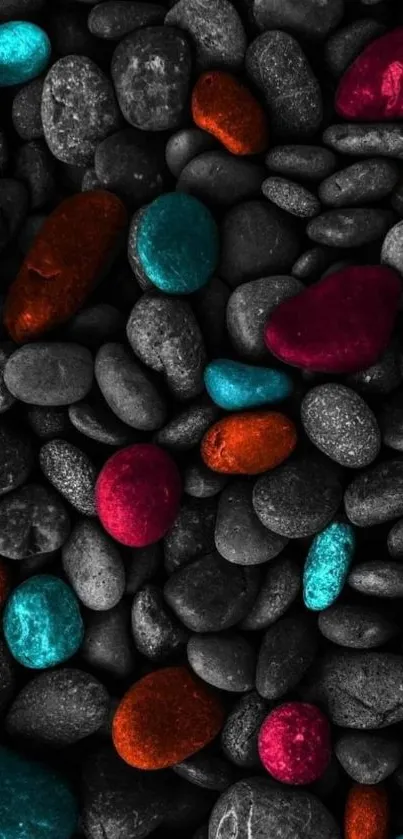 Colorful pebble stones on a gray background wallpaper.