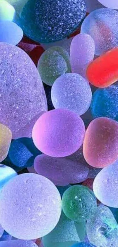 Colorful vibrant pebbles wallpaper for mobile with diverse hues.