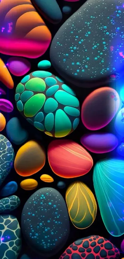 Vibrant colorful abstract pebbles wallpaper for mobile.