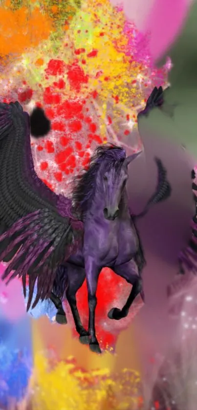 Vibrant Pegasus with colorful abstract background.