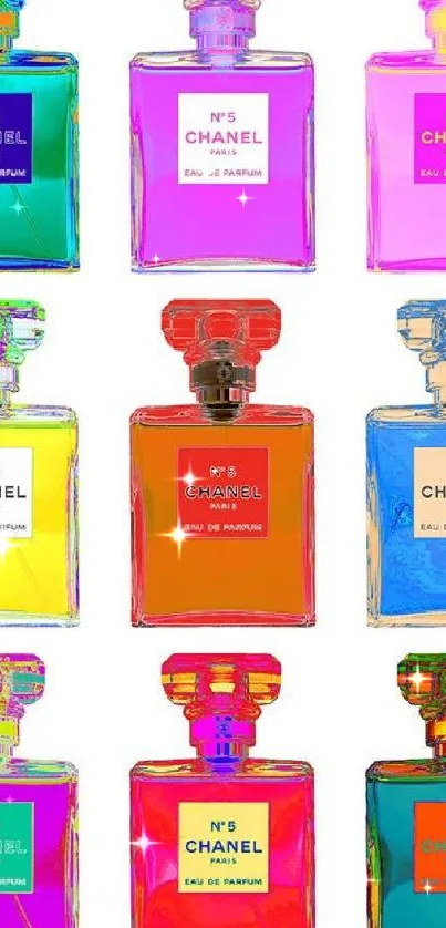 Vibrant and colorful perfume bottles in artistic style.