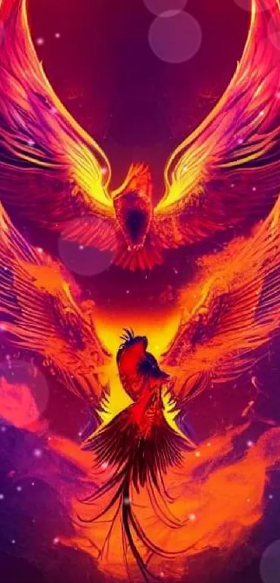 Vibrant phoenix design in fiery colors for a dynamic mobile wallpaper.