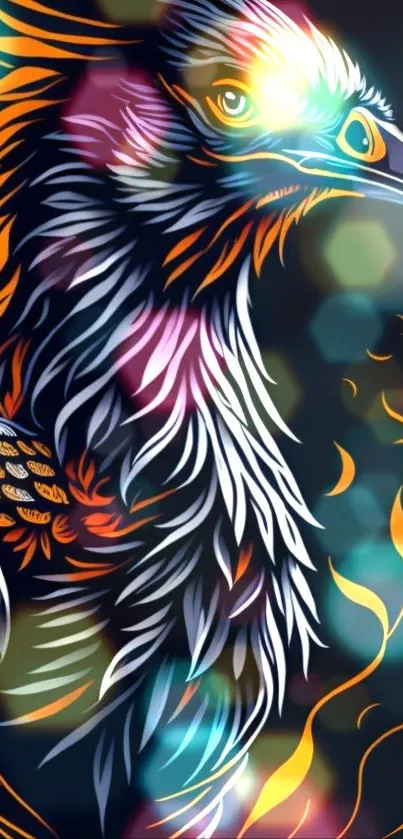 Vibrant phoenix artwork with dynamic colors and abstract design.