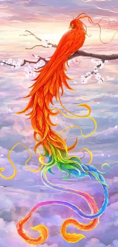 Colorful phoenix in a fantasy sky with vibrant and mystical hues.