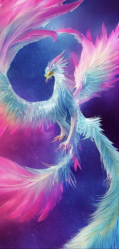 Colorful phoenix fantasy wallpaper with vibrant wings.