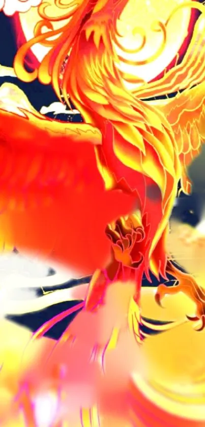 Artistic phoenix with vibrant red and orange colors, set in a fantasy theme.