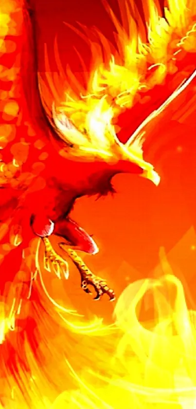 Vibrant phoenix with fiery colors on a striking orange background.