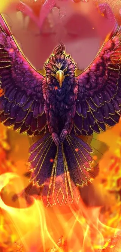 Vibrant phoenix in flames mobile wallpaper