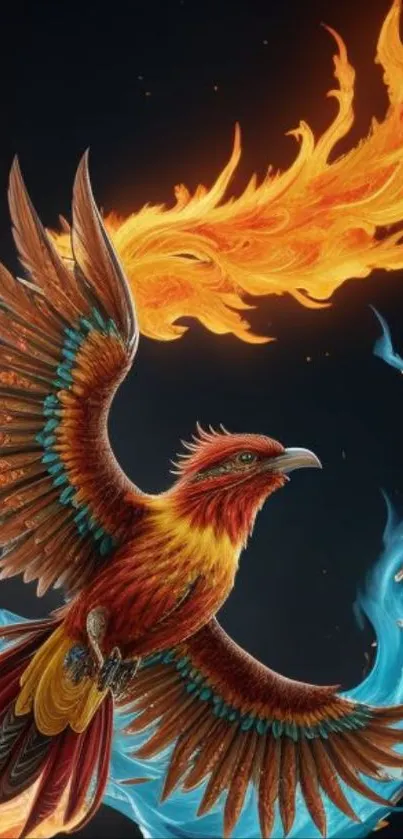 Phoenix wallpaper with fiery wings and flames in vivid colors.