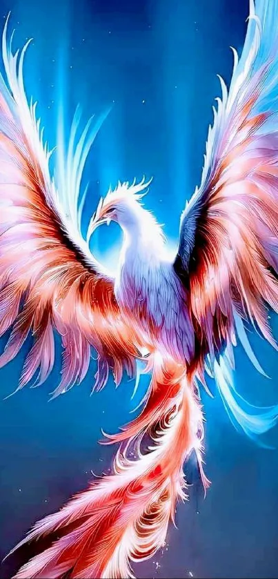 Vibrant phoenix in flight with radiant colors.