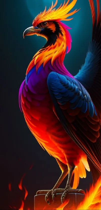 Vibrant and fiery phoenix illustration for mobile wallpaper.