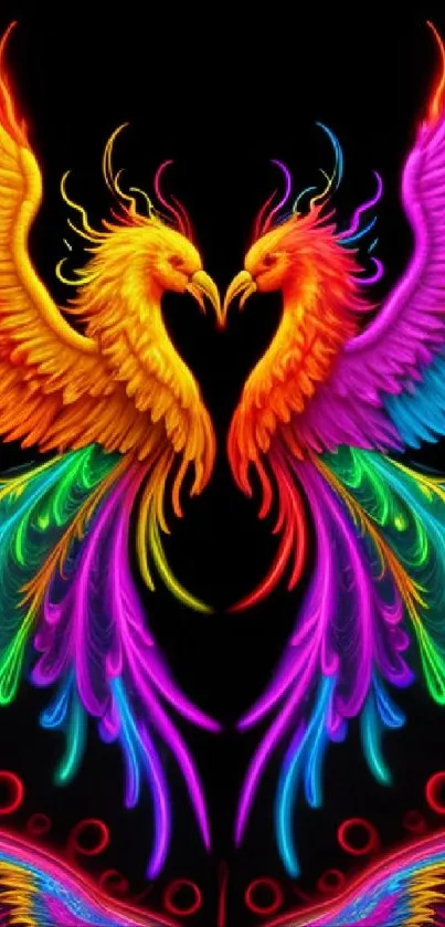 Vibrant phoenix wallpaper with red, orange, and blue colors.