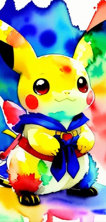 Vibrant Pikachu with colorful splashes and playful design.