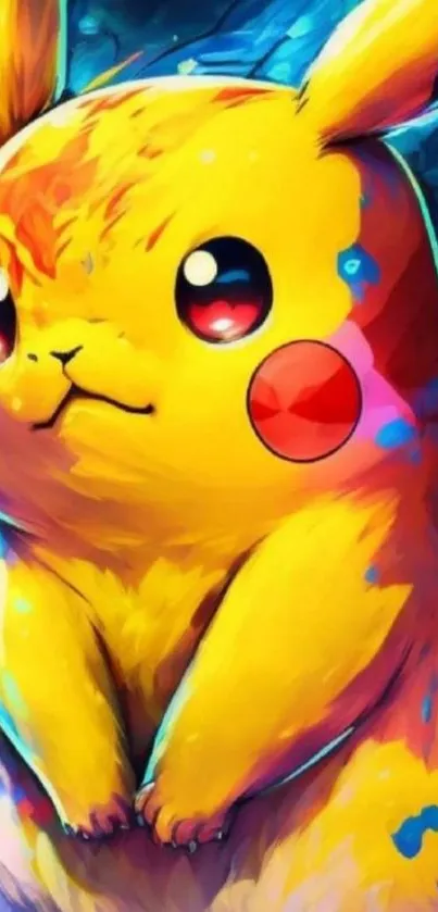 Colorful Pikachu artwork with vibrant yellow hues and bold design.