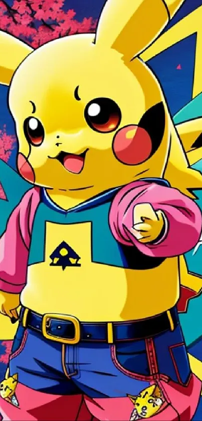 Colorful Pikachu anime wallpaper with vibrant design.