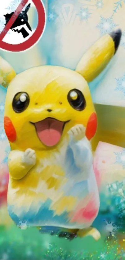 Vibrant Pikachu wallpaper with colorful and playful design for phones.