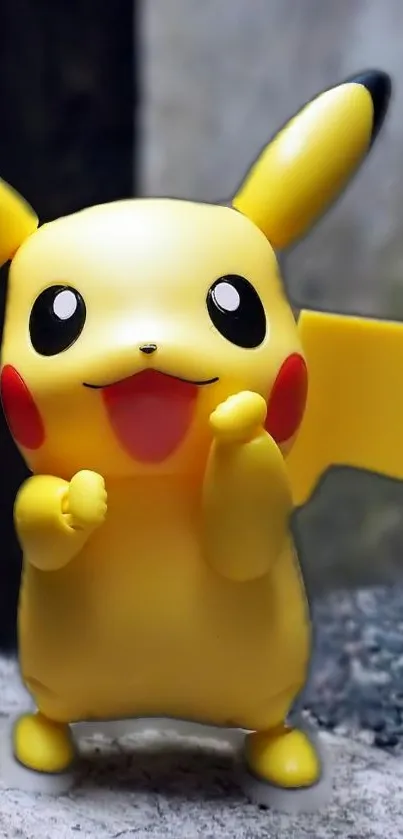 Pikachu with yellow body and red cheeks on a mobile wallpaper.