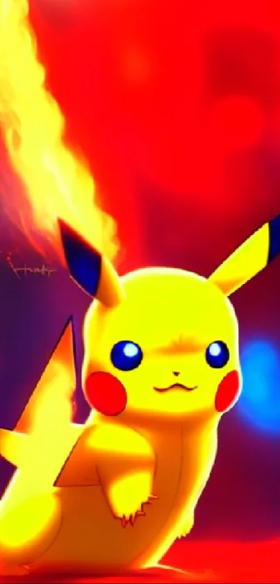 Vibrant Pikachu wallpaper with red fiery background.