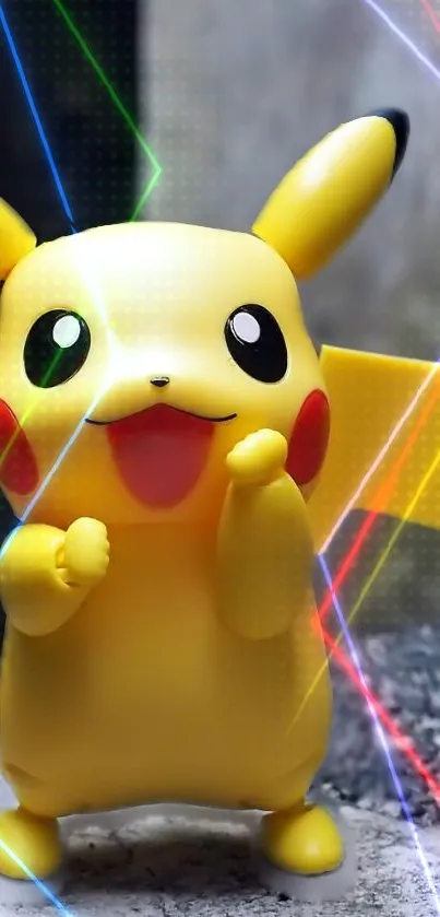 Vibrant Pikachu in an outdoor playful pose set against a natural background.